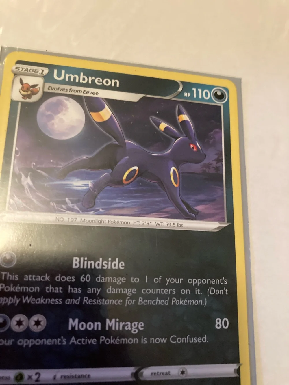Umbreon Trading Card  with sleeve - Black, Yellow, Purple